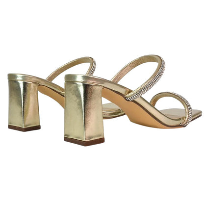 Metallic Gold - Back - XY London Womens-Ladies Holden Diamante Metallic Medium Block Heel Mule Sandals