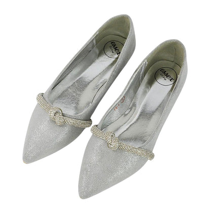 Silver - Pack Shot - XY London Womens-Ladies Halley Diamante Pointed Embellished Flat Pumps