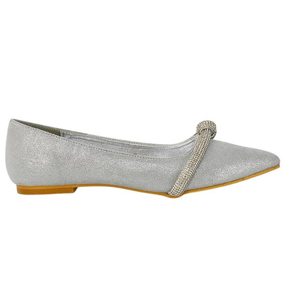 Silver - Lifestyle - XY London Womens-Ladies Halley Diamante Pointed Embellished Flat Pumps