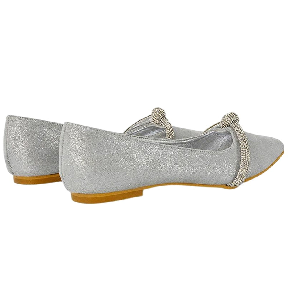 Silver - Back - XY London Womens-Ladies Halley Diamante Pointed Embellished Flat Pumps