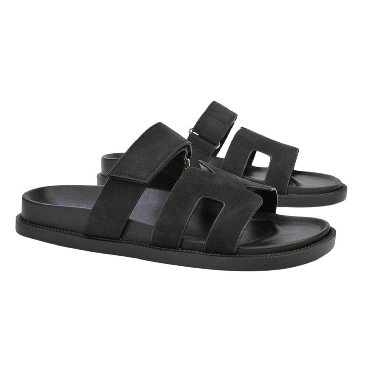 Black - Side - XY London Womens-Ladies Lydia Adjustable Strap Flat Sandals