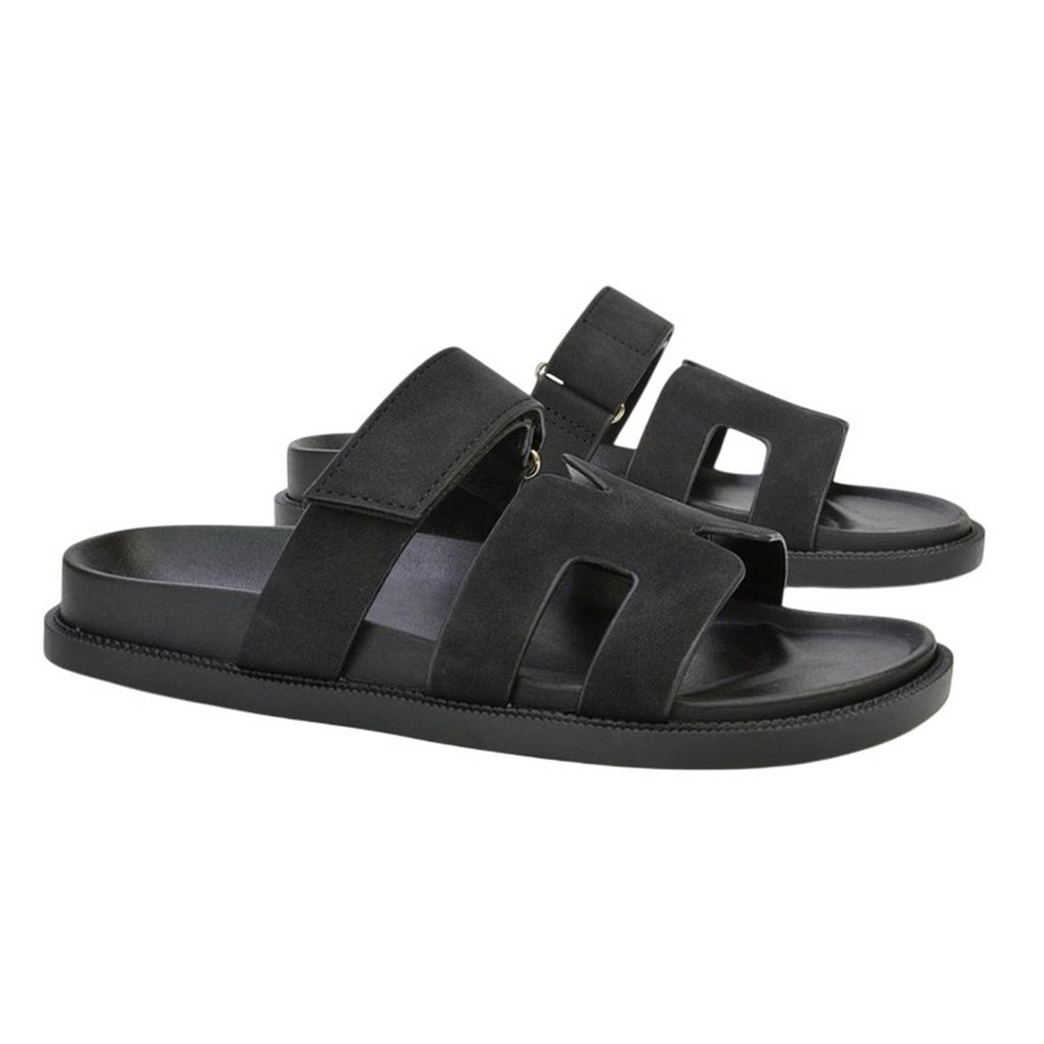Black - Side - XY London Womens-Ladies Lydia Adjustable Strap Flat Sandals