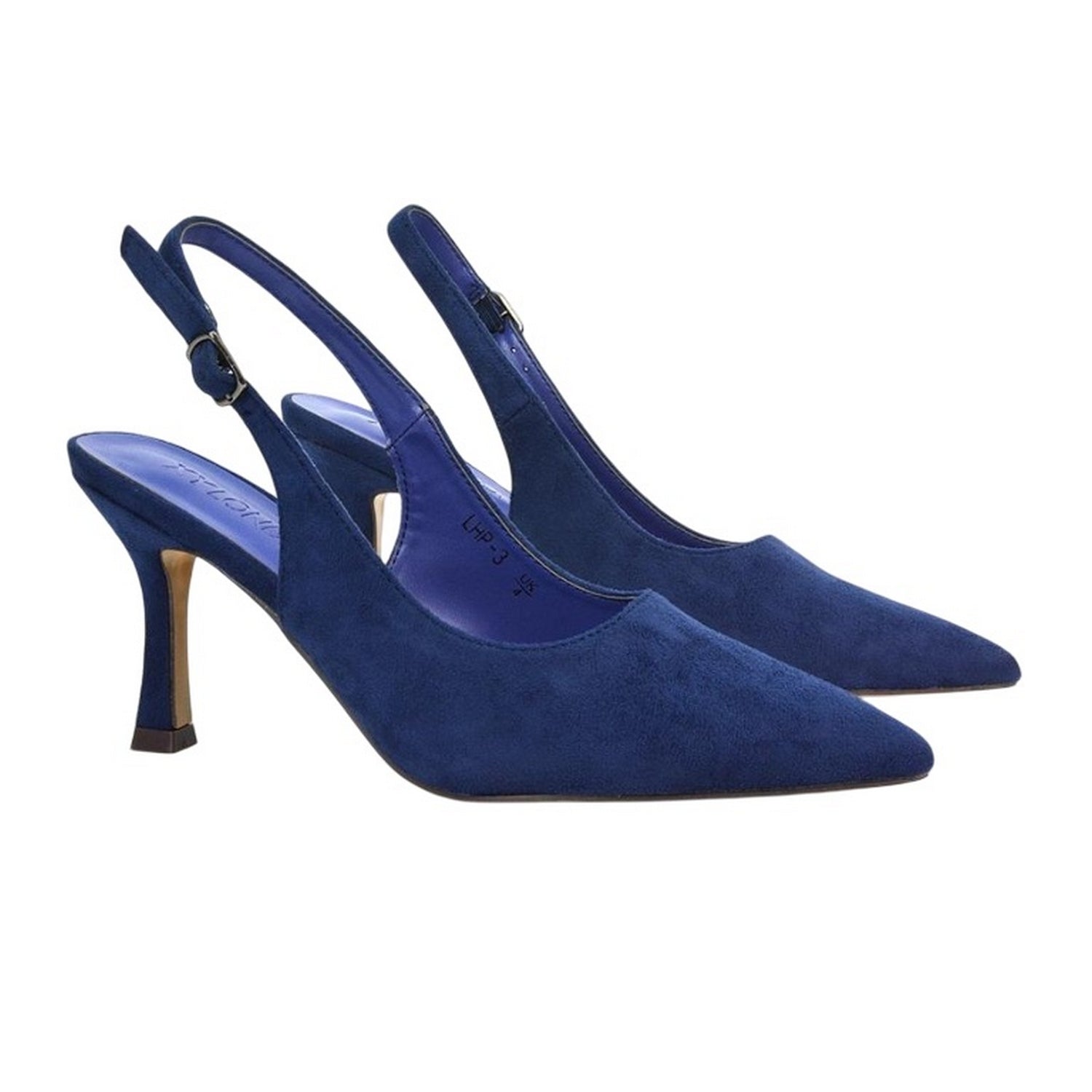 Navy - Pack Shot - XY London Womens-Ladies Valerie Sling Back High Stiletto Heel Court Shoes
