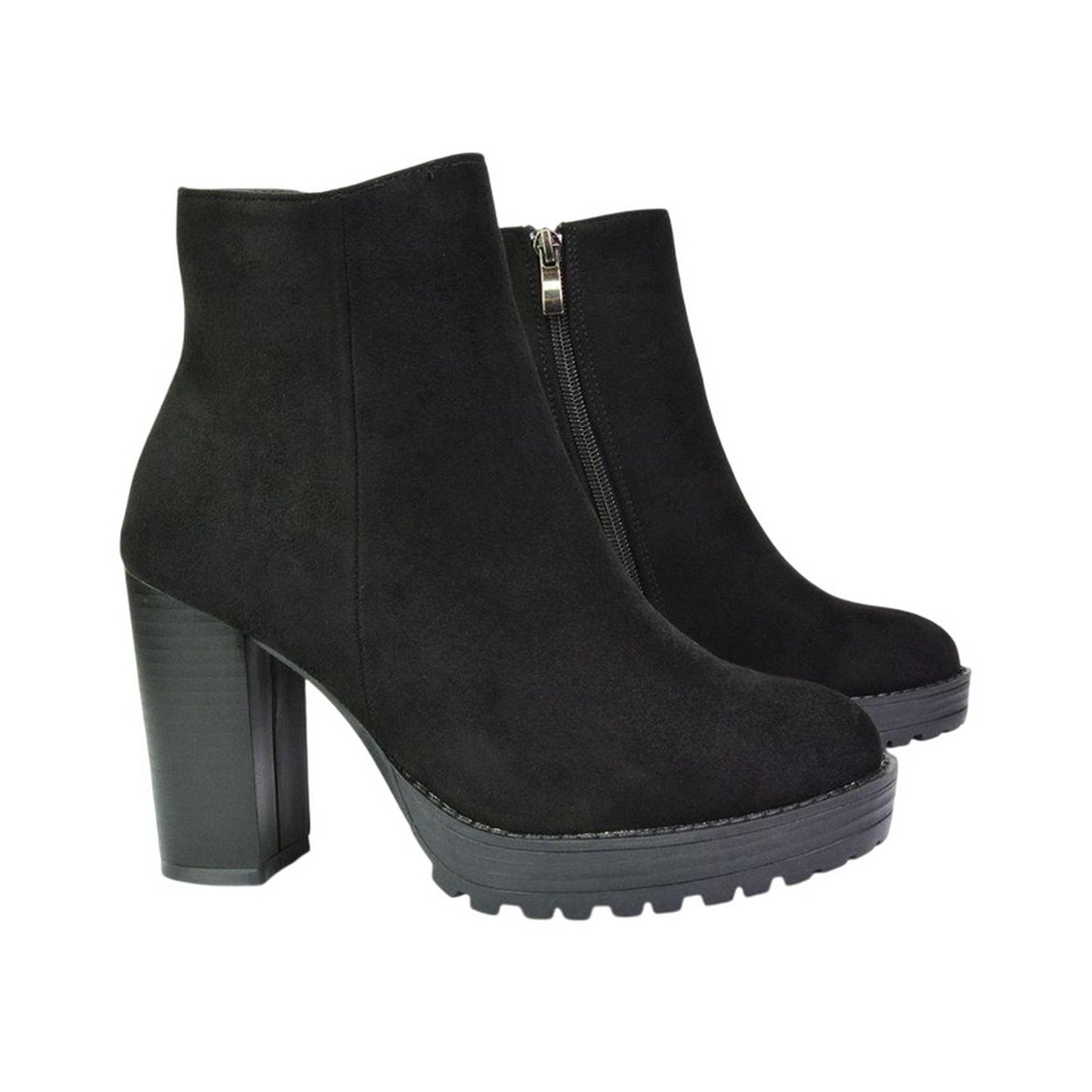 Jet Black - Side - XY London Womens-Ladies Cole Platform Heel Ankle Boots