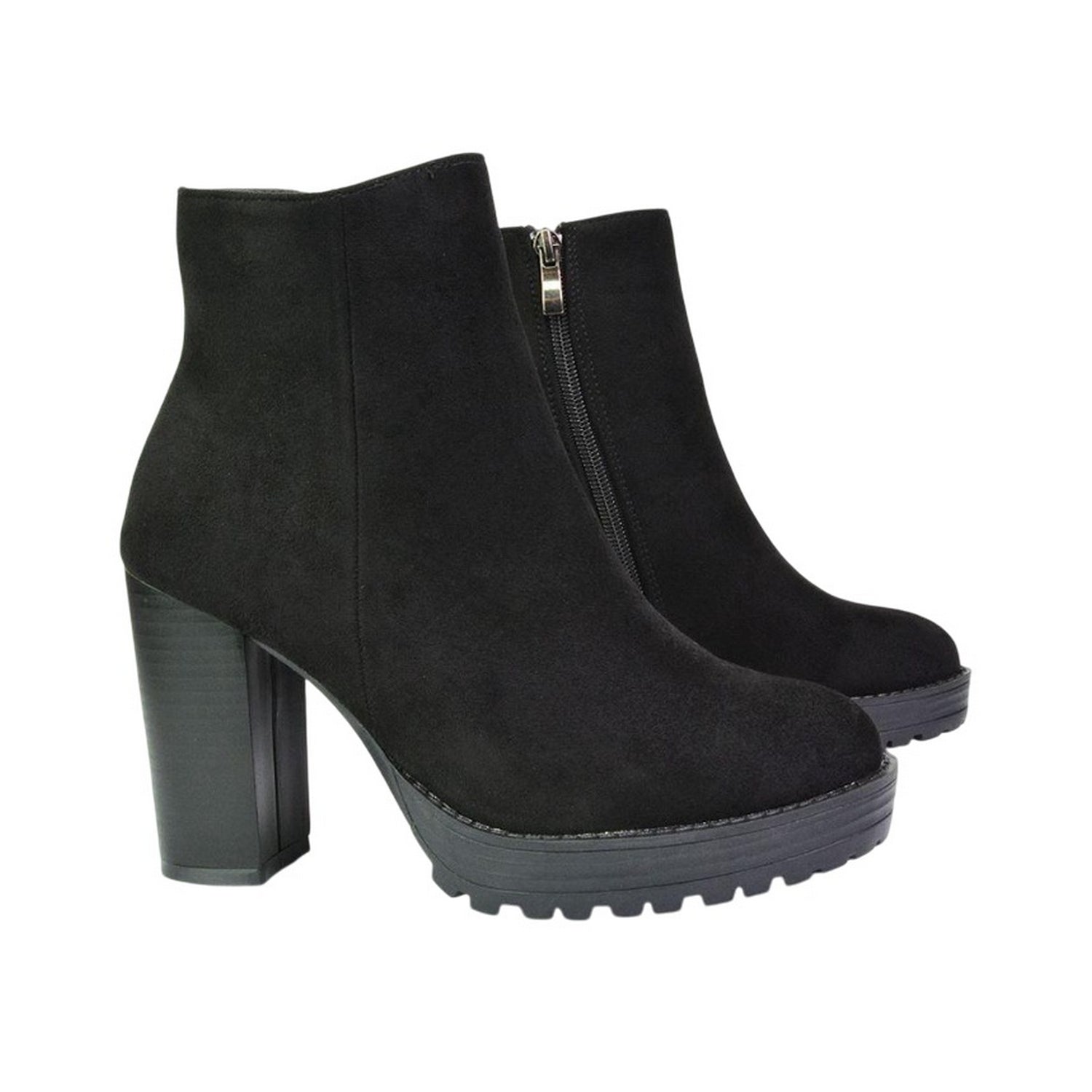Jet Black - Side - XY London Womens-Ladies Cole Platform Heel Ankle Boots