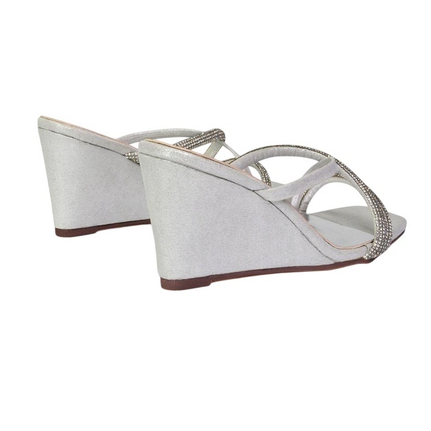 Silver - Back - XY London Womens-Ladies Kinsley Diamante Strappy Wedge Sandals