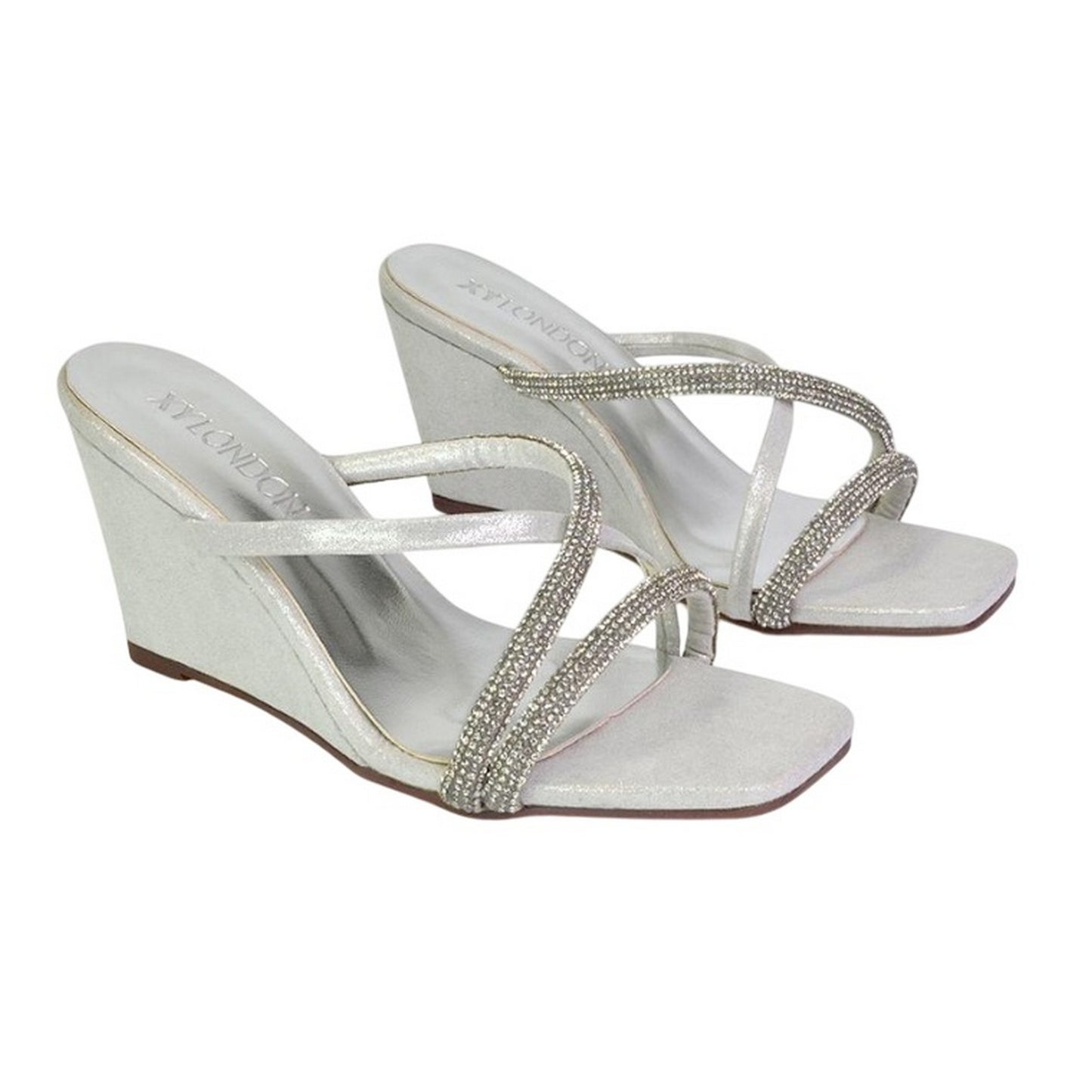 Silver - Lifestyle - XY London Womens-Ladies Kinsley Diamante Strappy Wedge Sandals