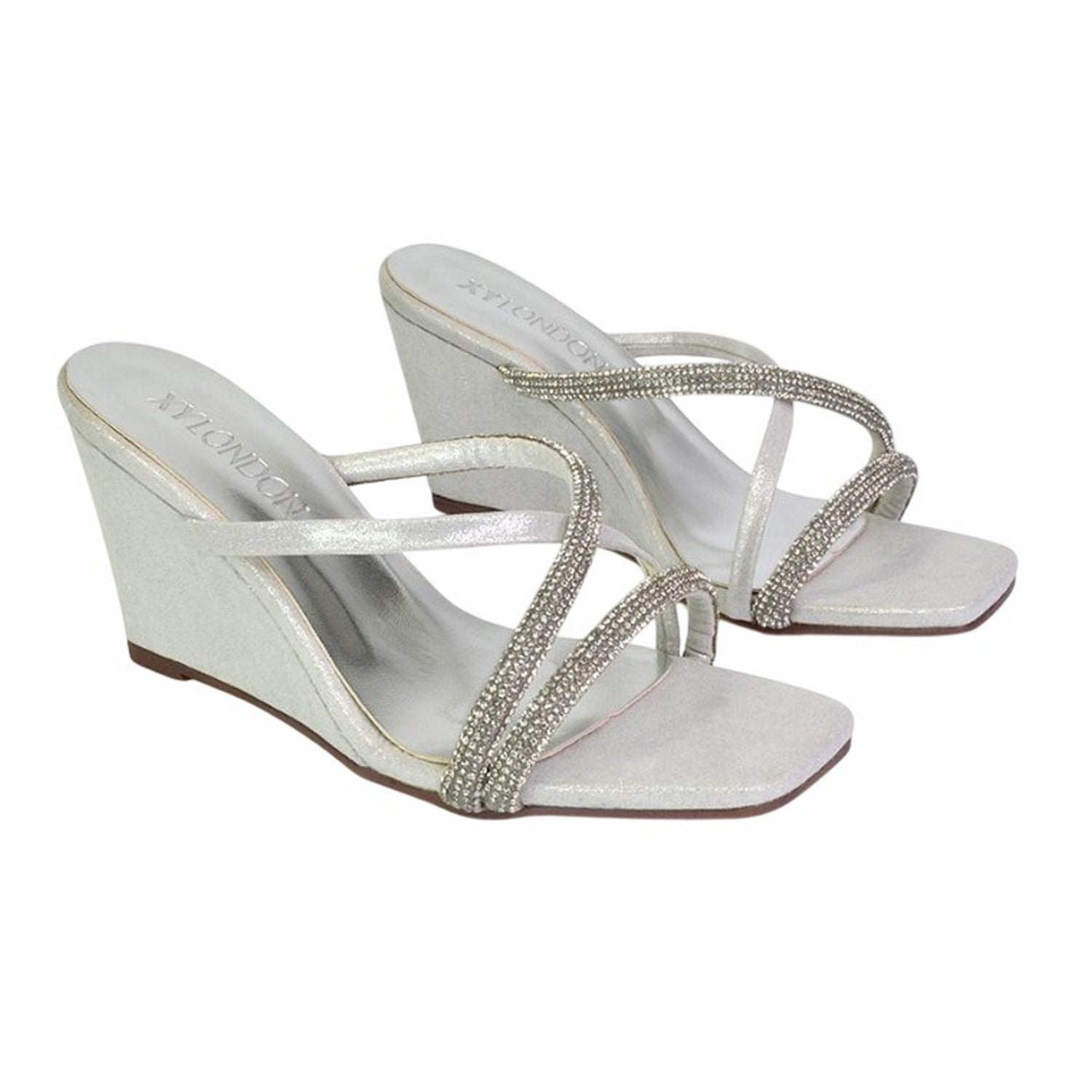 Silver - Lifestyle - XY London Womens-Ladies Kinsley Diamante Strappy Wedge Sandals