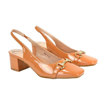 Pale Orange - Pack Shot - XY London Womens-Ladies Selena Sling Back Medium Block Heel Ballet Shoes