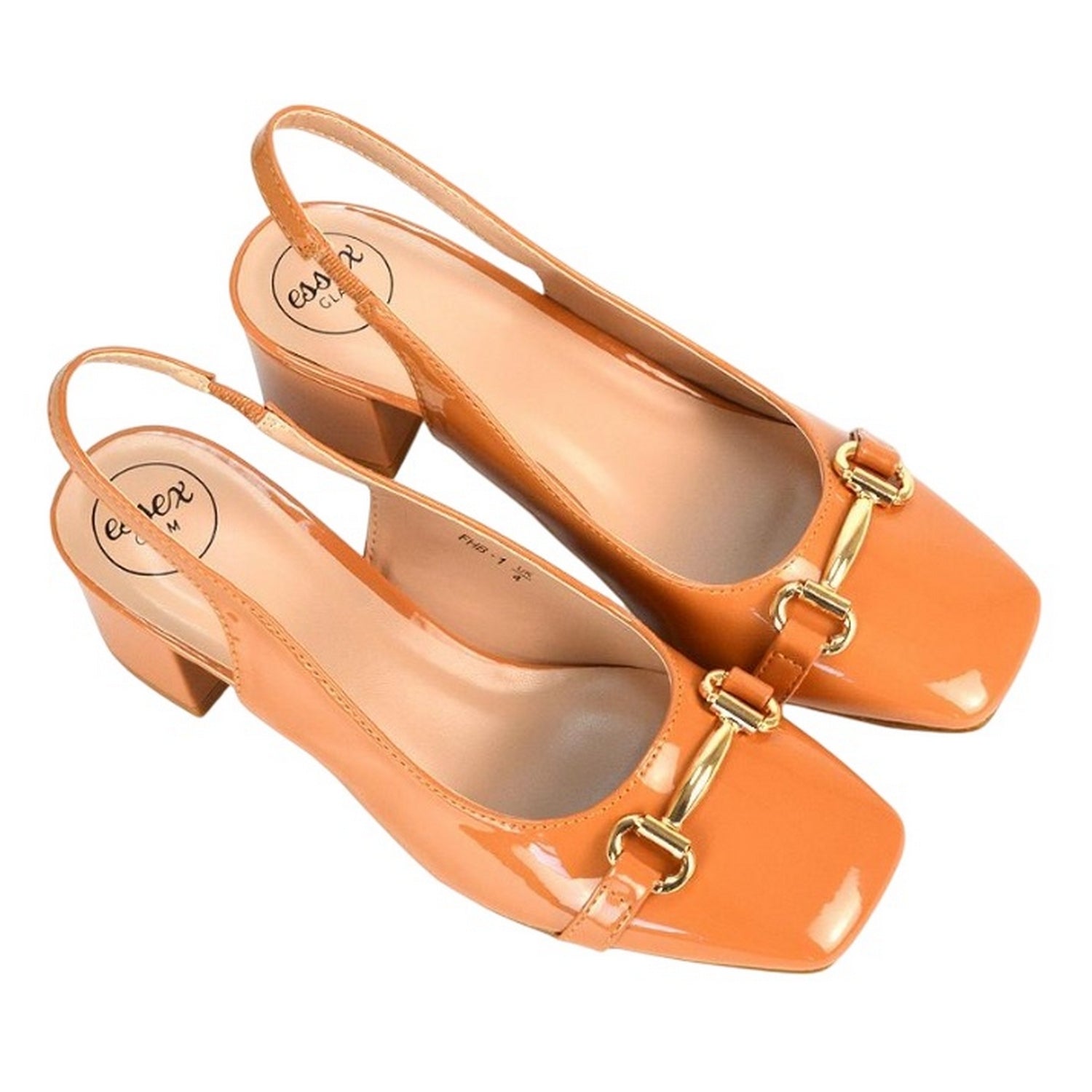 Pale Orange - Lifestyle - XY London Womens-Ladies Selena Sling Back Medium Block Heel Ballet Shoes