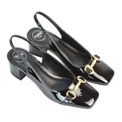 True Black - Pack Shot - XY London Womens-Ladies Selena Sling Back Medium Block Heel Ballet Shoes