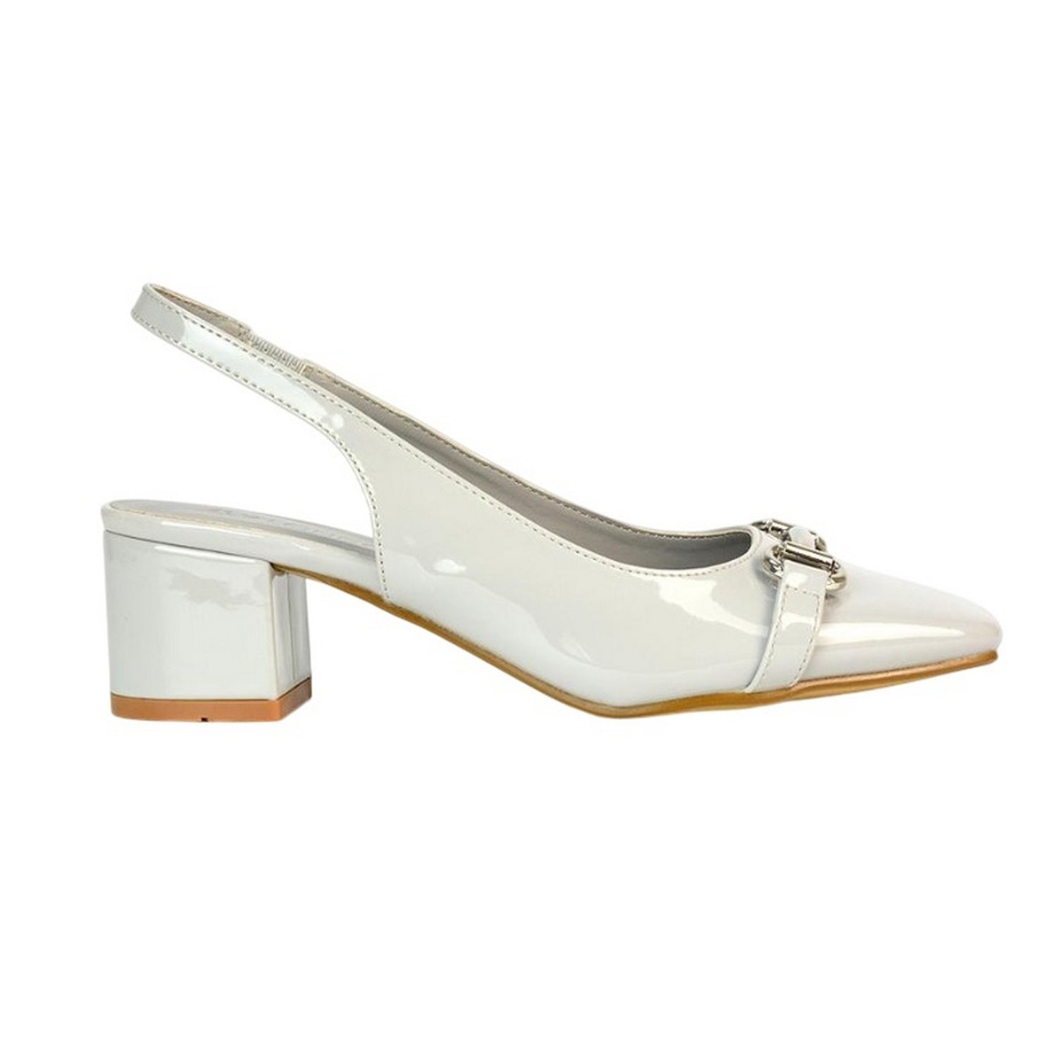 Light Grey - Side - XY London Womens-Ladies Selena Sling Back Medium Block Heel Ballet Shoes