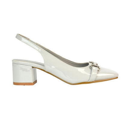 Light Grey - Side - XY London Womens-Ladies Selena Sling Back Medium Block Heel Ballet Shoes