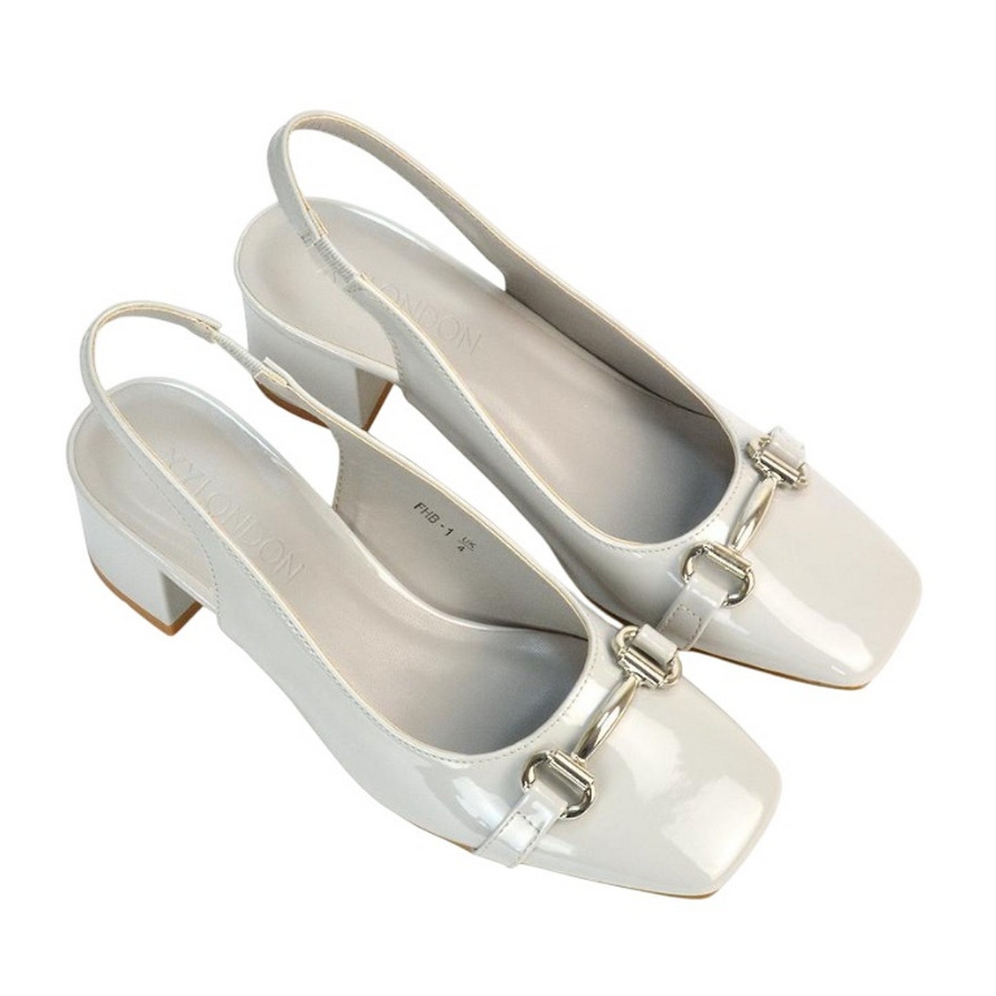 Light Grey - Pack Shot - XY London Womens-Ladies Selena Sling Back Medium Block Heel Ballet Shoes