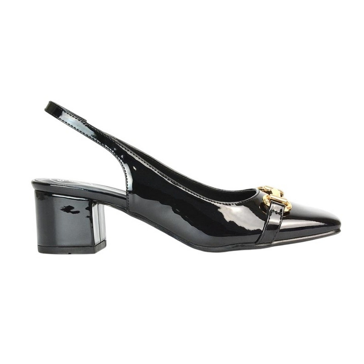 True Black - Side - XY London Womens-Ladies Selena Sling Back Medium Block Heel Ballet Shoes