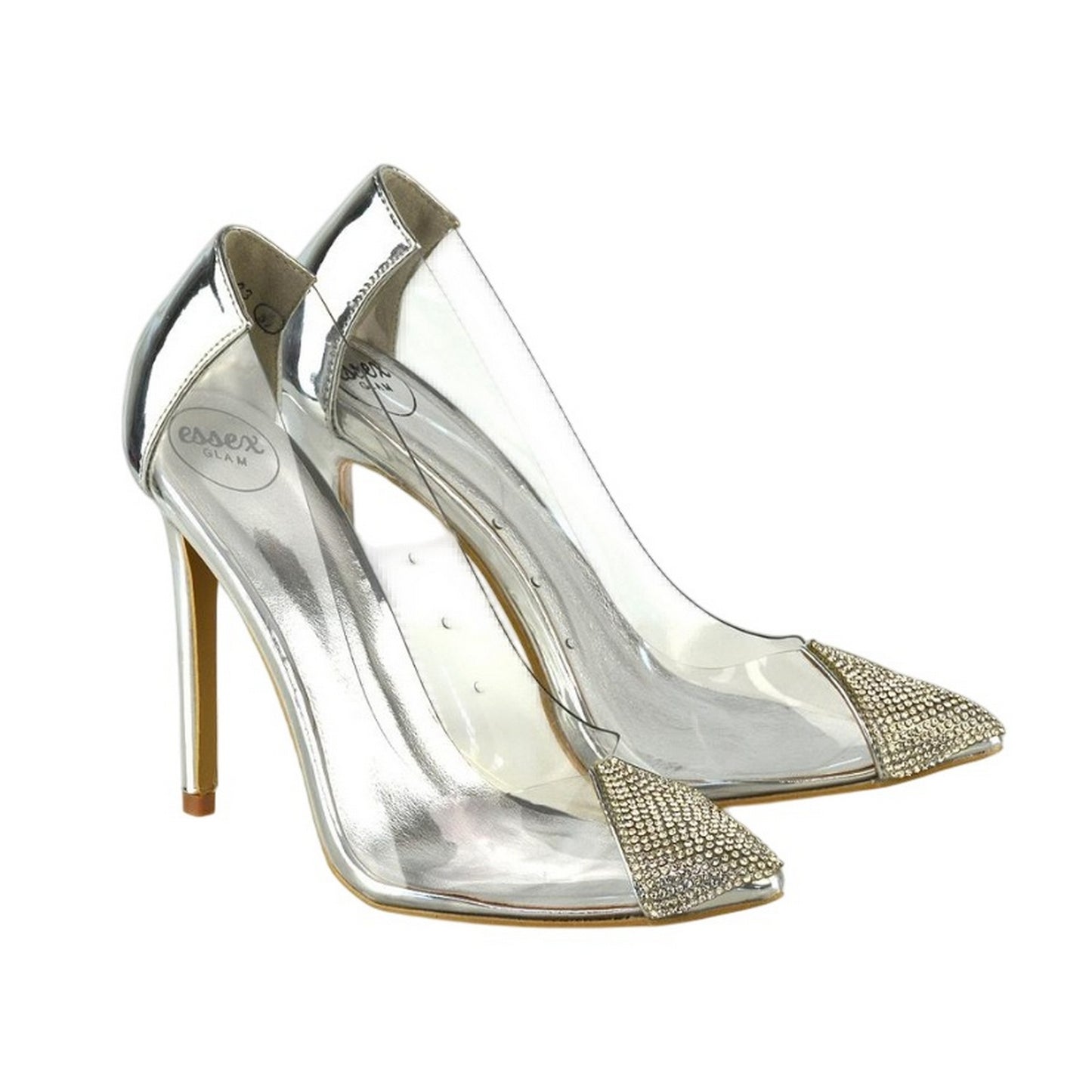 Metallic - Lifestyle - XY London Womens-Ladies Kaz Diamante Perspex Pointed Court Heels High Heels