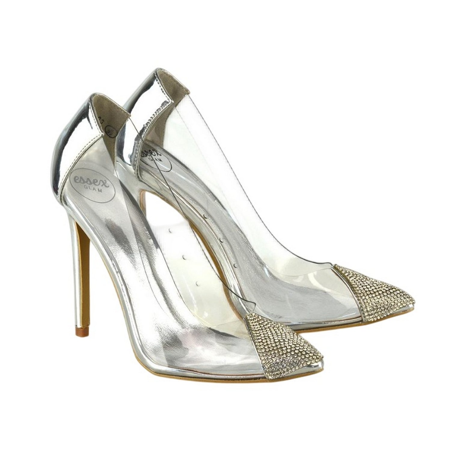 Metallic - Lifestyle - XY London Womens-Ladies Kaz Diamante Perspex Pointed Court Heels High Heels