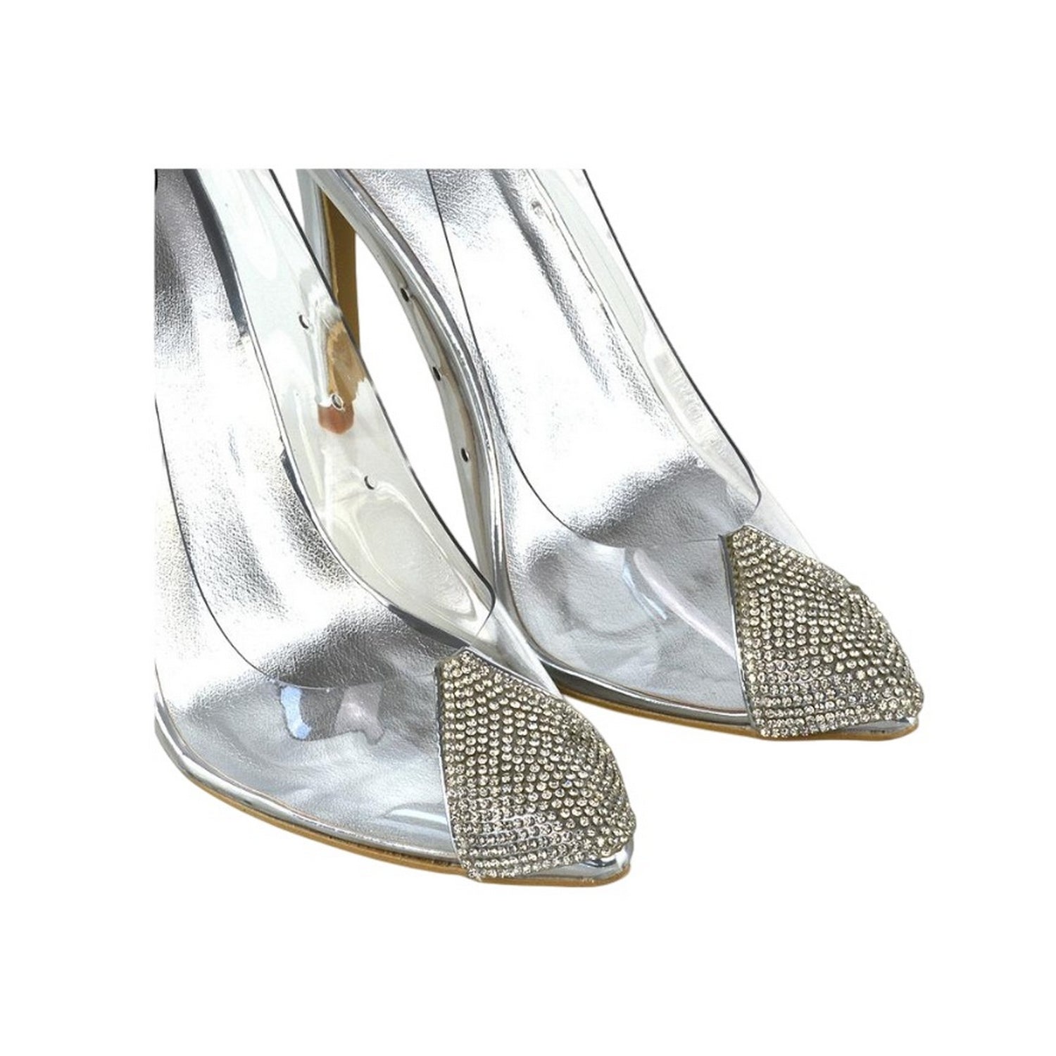 Metallic - Pack Shot - XY London Womens-Ladies Kaz Diamante Perspex Pointed Court Heels High Heels