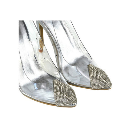 Metallic - Pack Shot - XY London Womens-Ladies Kaz Diamante Perspex Pointed Court Heels High Heels