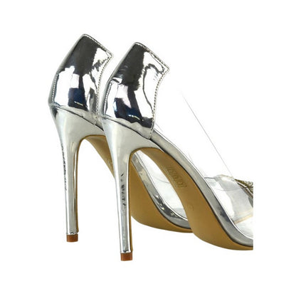 Metallic - Back - XY London Womens-Ladies Kaz Diamante Perspex Pointed Court Heels High Heels