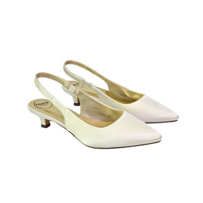 Ivory - Side - XY London Womens-Ladies Avalone Sling Back Kitten Heel Sandals