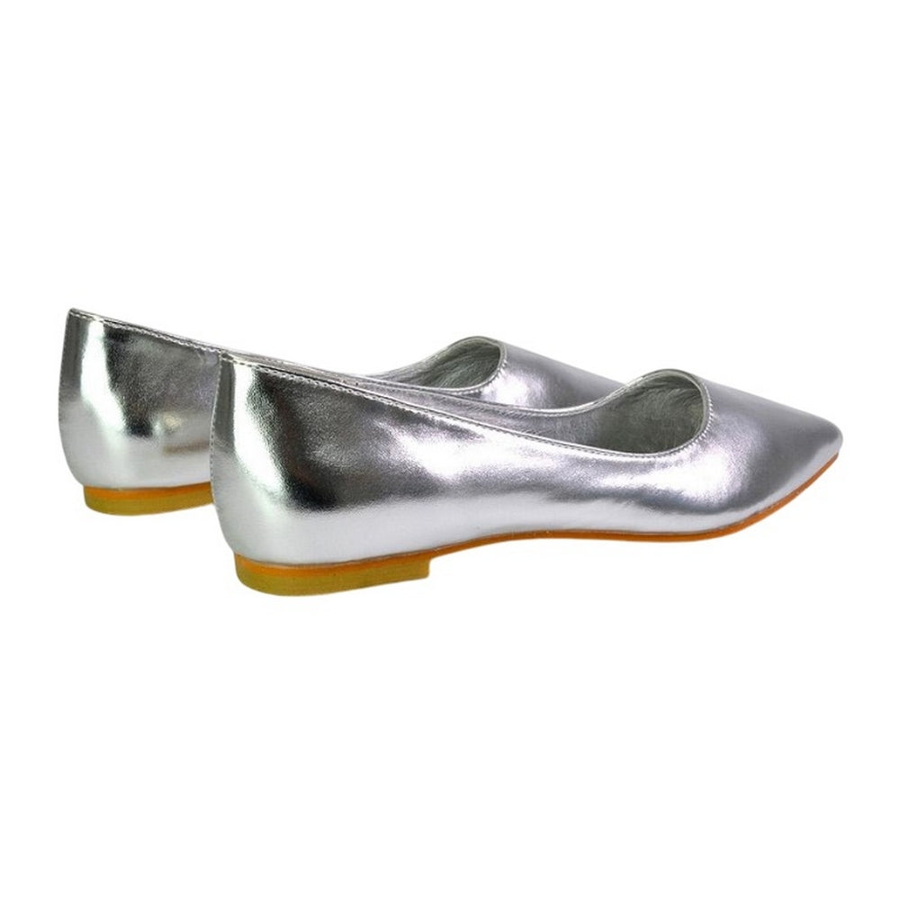 Metallic Silver - Back - XY London Womens-Ladies Bubbles Pointed Flat Ballerina Flats