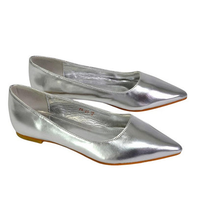 Metallic Silver - Lifestyle - XY London Womens-Ladies Bubbles Pointed Flat Ballerina Flats