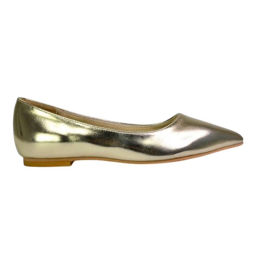 Metallic Gold - Front - XY London Womens-Ladies Bubbles Pointed Flat Ballerina Flats