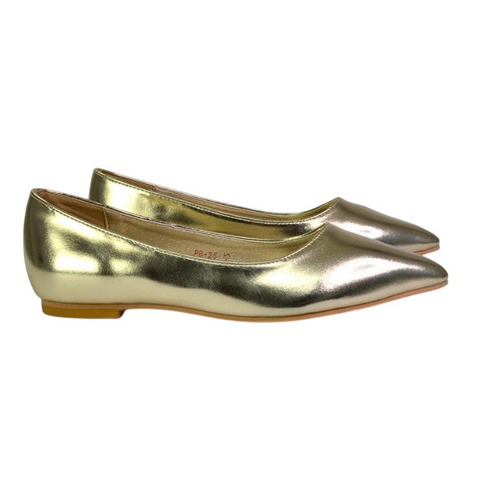 Metallic Gold - Side - XY London Womens-Ladies Bubbles Pointed Flat Ballerina Flats