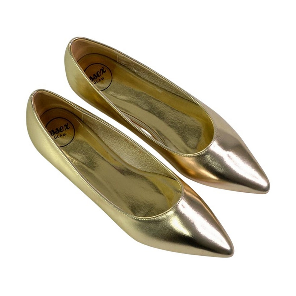 Metallic Gold - Lifestyle - XY London Womens-Ladies Bubbles Pointed Flat Ballerina Flats