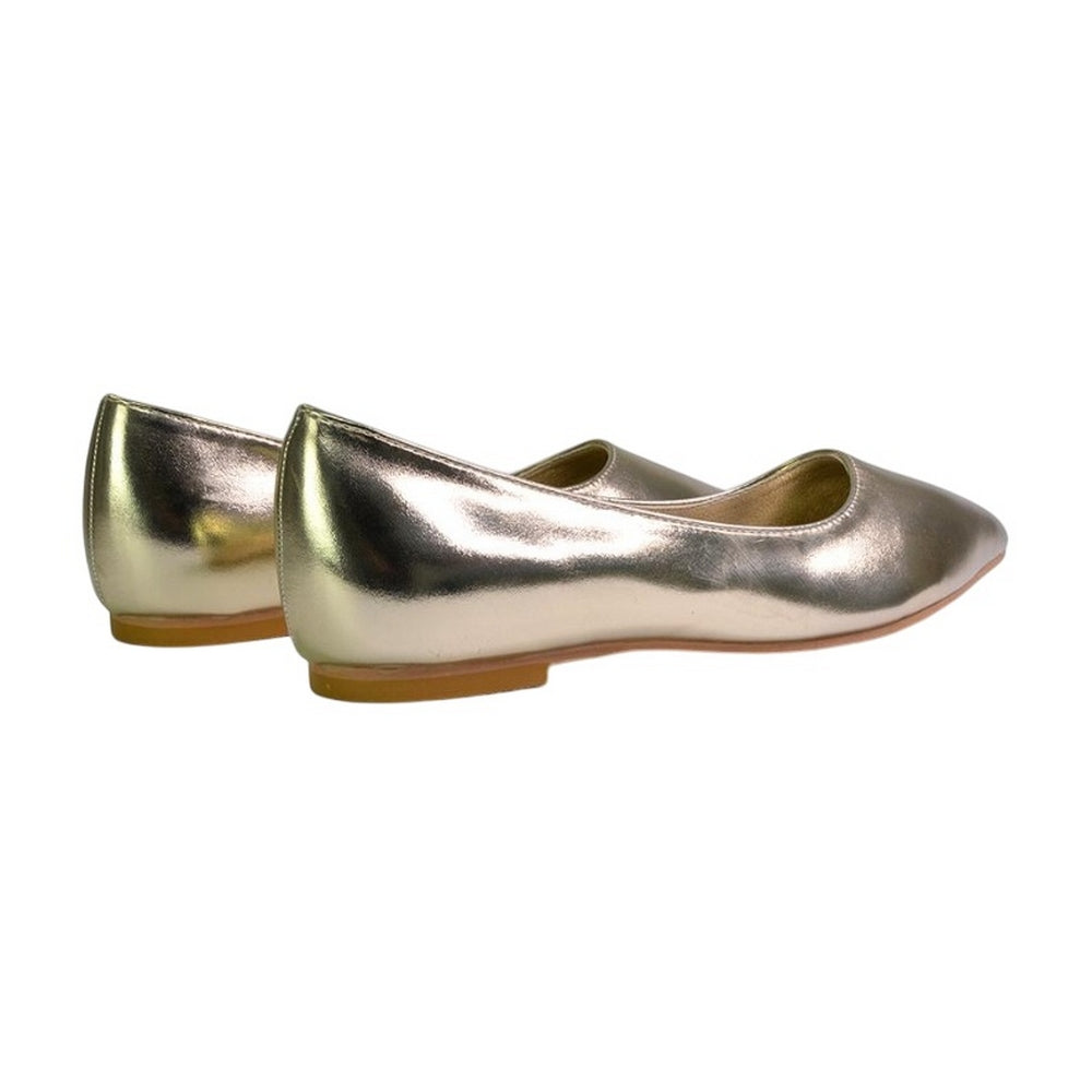 Metallic Gold - Back - XY London Womens-Ladies Bubbles Pointed Flat Ballerina Flats