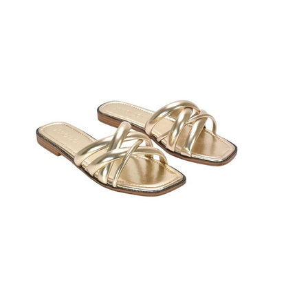 Metallic Gold - Back - XY London Womens-Ladies Fiona Strappy Open Toe Flat Sliders