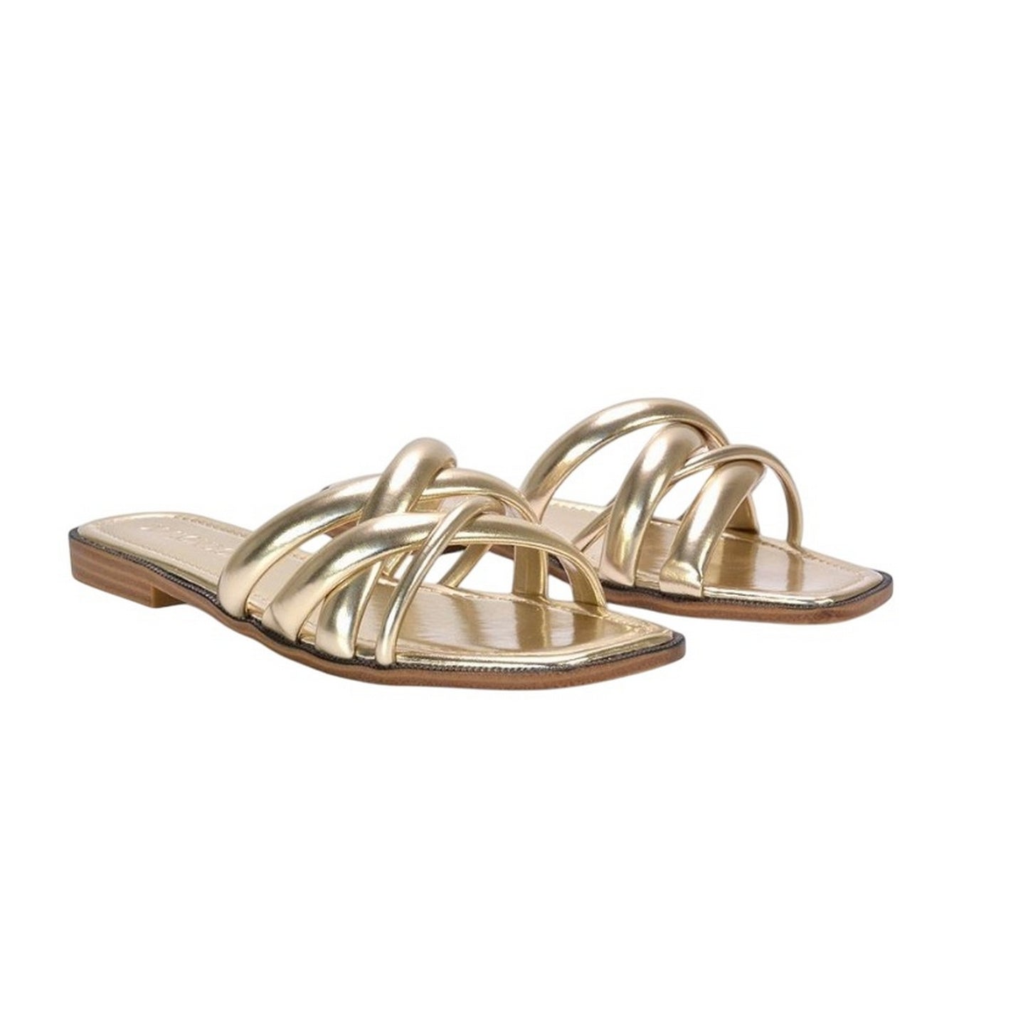 Metallic Gold - Lifestyle - XY London Womens-Ladies Fiona Strappy Open Toe Flat Sliders