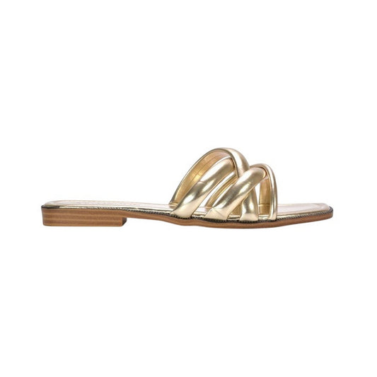 Metallic Gold - Front - XY London Womens-Ladies Fiona Strappy Open Toe Flat Sliders