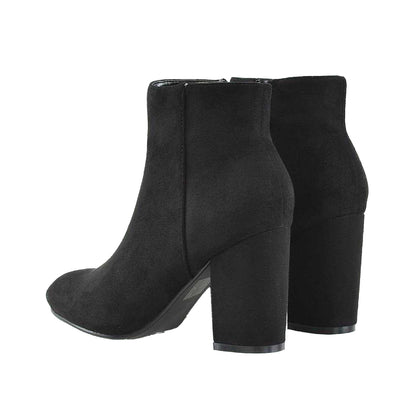Jet Black - Back - XY London Womens-Ladies Peaches High Block Heel Ankle Boots