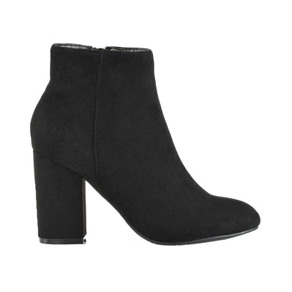 Jet Black - Side - XY London Womens-Ladies Peaches High Block Heel Ankle Boots