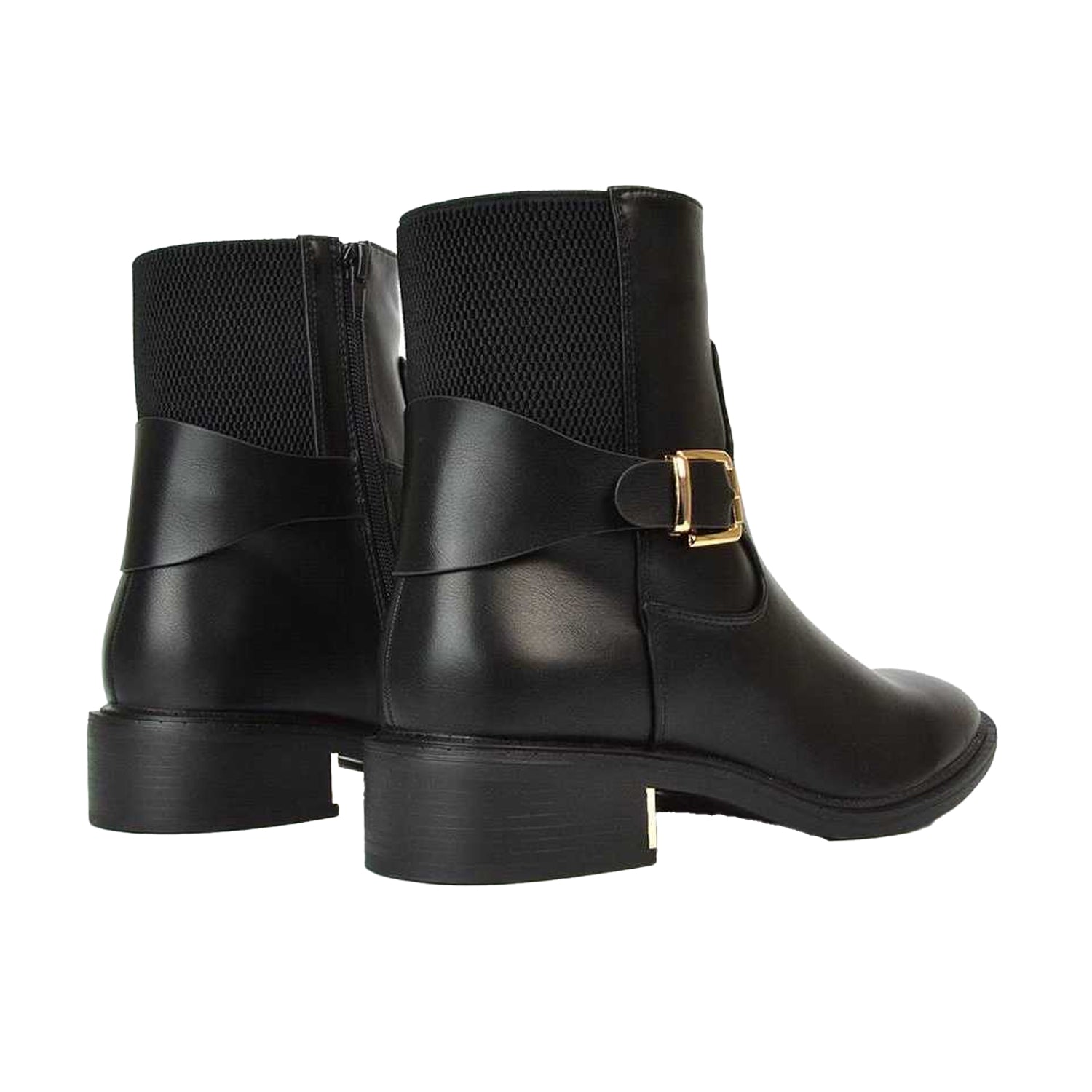 Black - Back - XY London Womens-Ladies Maisie Buckle Low Block Heel Chelsea Boots