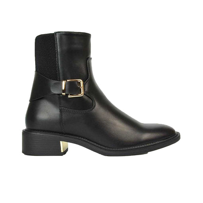 Black - Side - XY London Womens-Ladies Maisie Buckle Low Block Heel Chelsea Boots