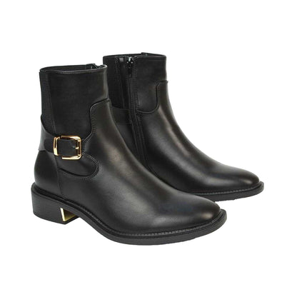 Black - Pack Shot - XY London Womens-Ladies Maisie Buckle Low Block Heel Chelsea Boots