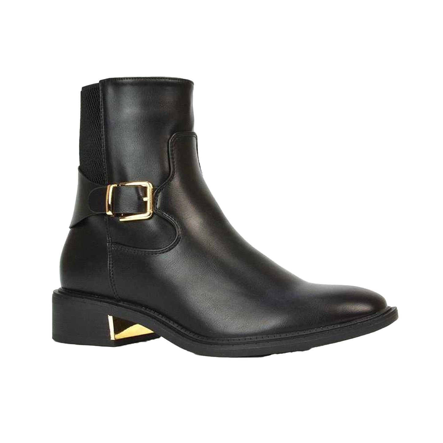 Black - Front - XY London Womens-Ladies Maisie Buckle Low Block Heel Chelsea Boots