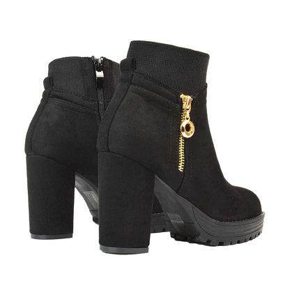 Jet Black - Back - XY London Womens-Ladies Caitlin Zip Platform Block Ankle Boots