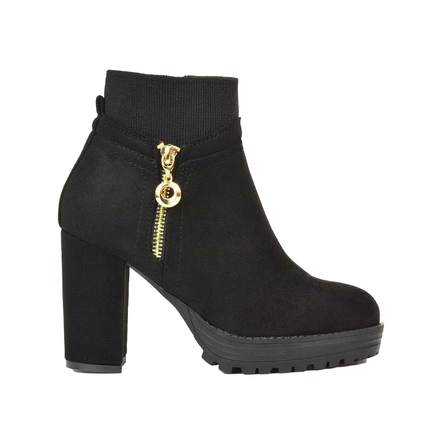 Jet Black - Side - XY London Womens-Ladies Caitlin Zip Platform Block Ankle Boots