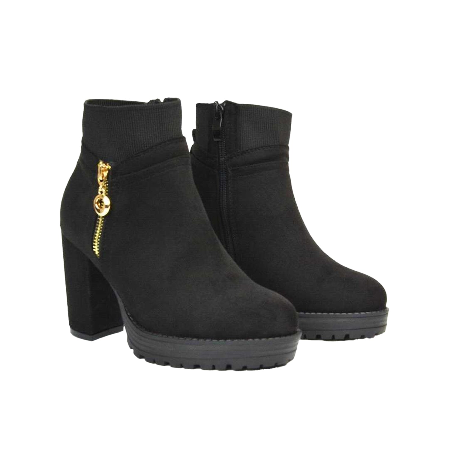 Jet Black - Lifestyle - XY London Womens-Ladies Caitlin Zip Platform Block Ankle Boots