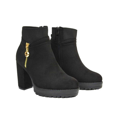 Jet Black - Lifestyle - XY London Womens-Ladies Caitlin Zip Platform Block Ankle Boots