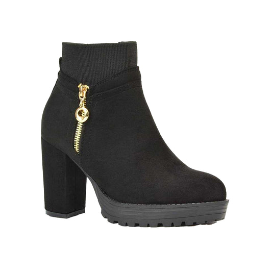Jet Black - Front - XY London Womens-Ladies Caitlin Zip Platform Block Ankle Boots