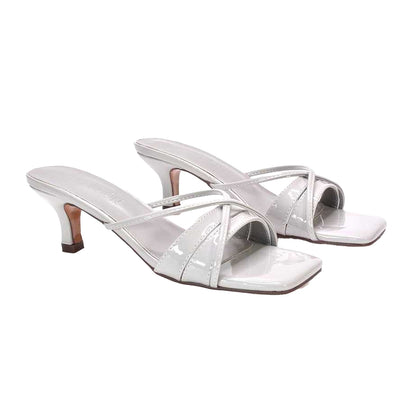 Light Grey - Pack Shot - XY London Womens-Ladies Claudia Metallic Mules
