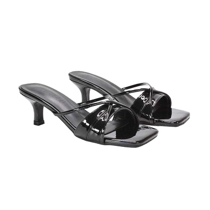 True Black - Pack Shot - XY London Womens-Ladies Claudia Metallic Mules
