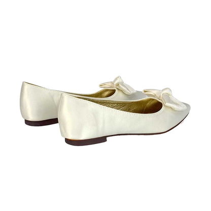 Ivory - Front - XY London Womens-Ladies Cally Bow Pointed Ballerina Flats