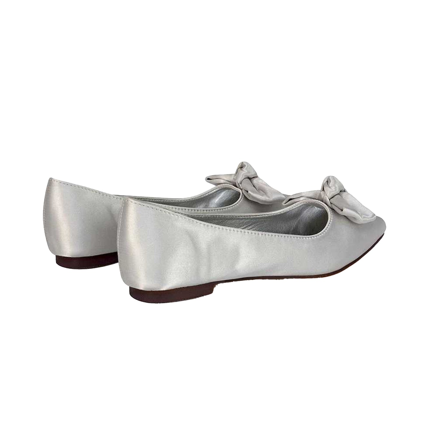 Silver - Side - XY London Womens-Ladies Cally Bow Pointed Ballerina Flats