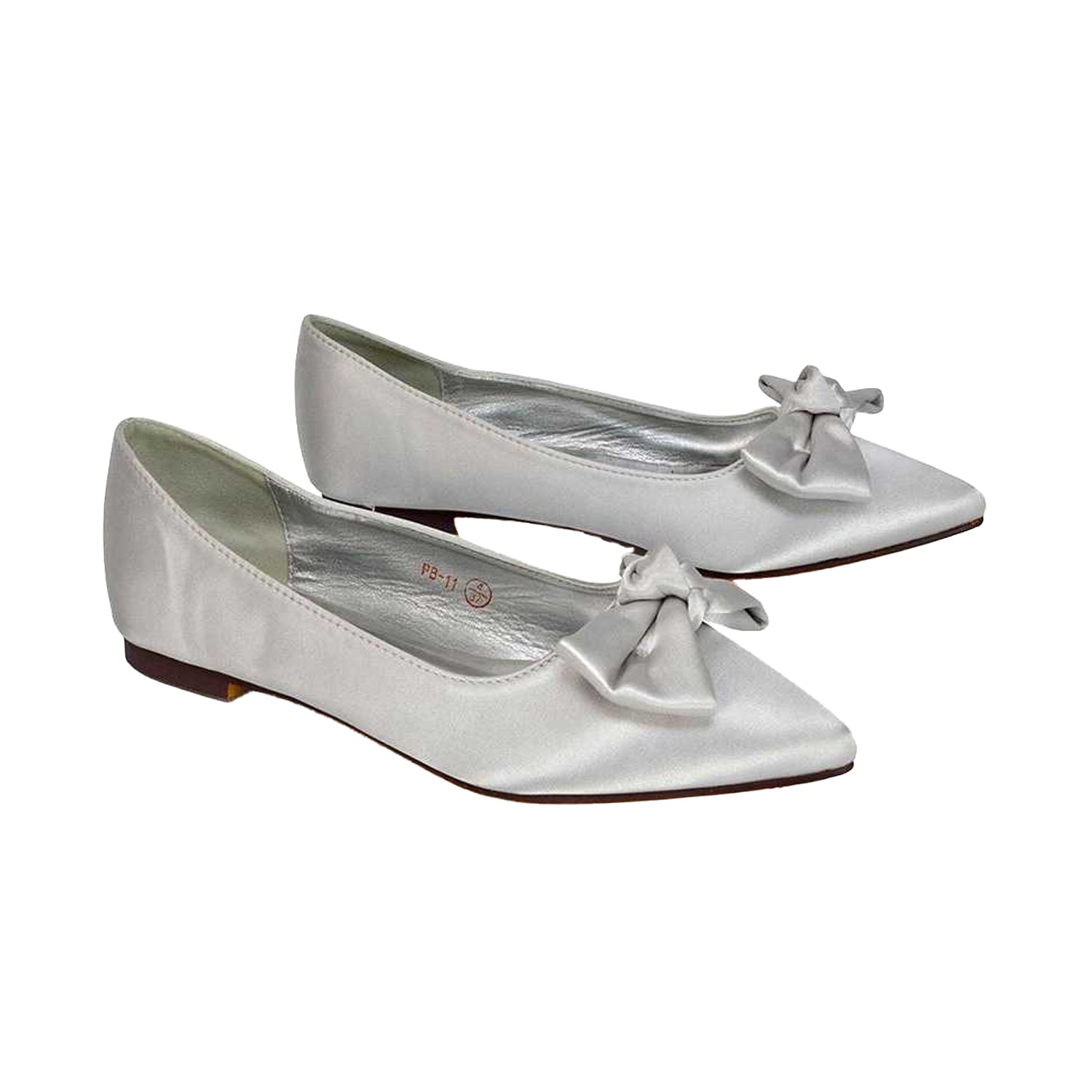 White - Back - XY London Womens-Ladies Cally Bow Pointed Ballerina Flats